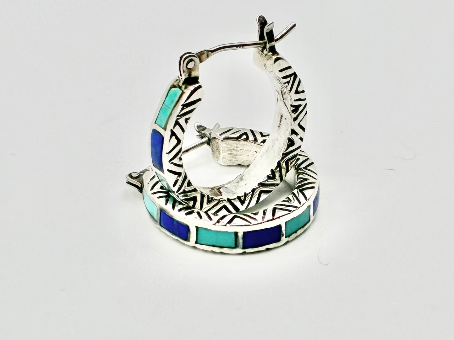 Sterling Silver Inlay Hoop Earrings