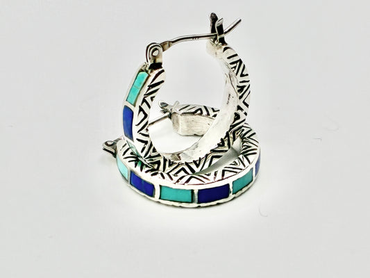 Sterling Silver Inlay Hoop Earrings