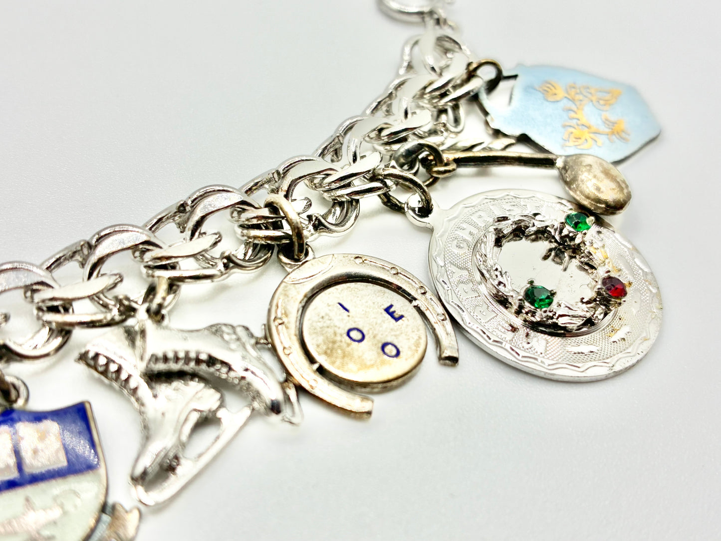 Sterling Silver Charm Bracelet — 6.5" with 13 Sterling Charms
