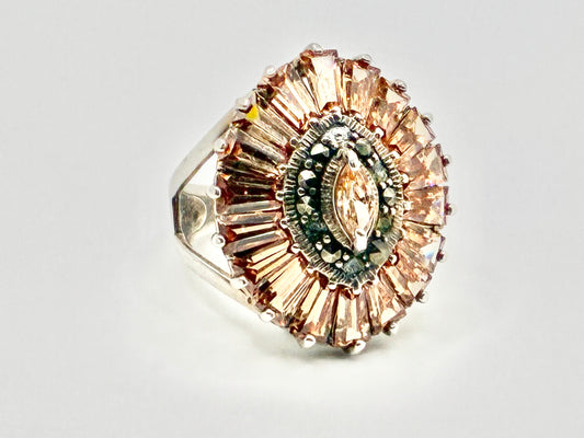 Sterling Silver Sunburst Cocktail Ring - Size 5.75