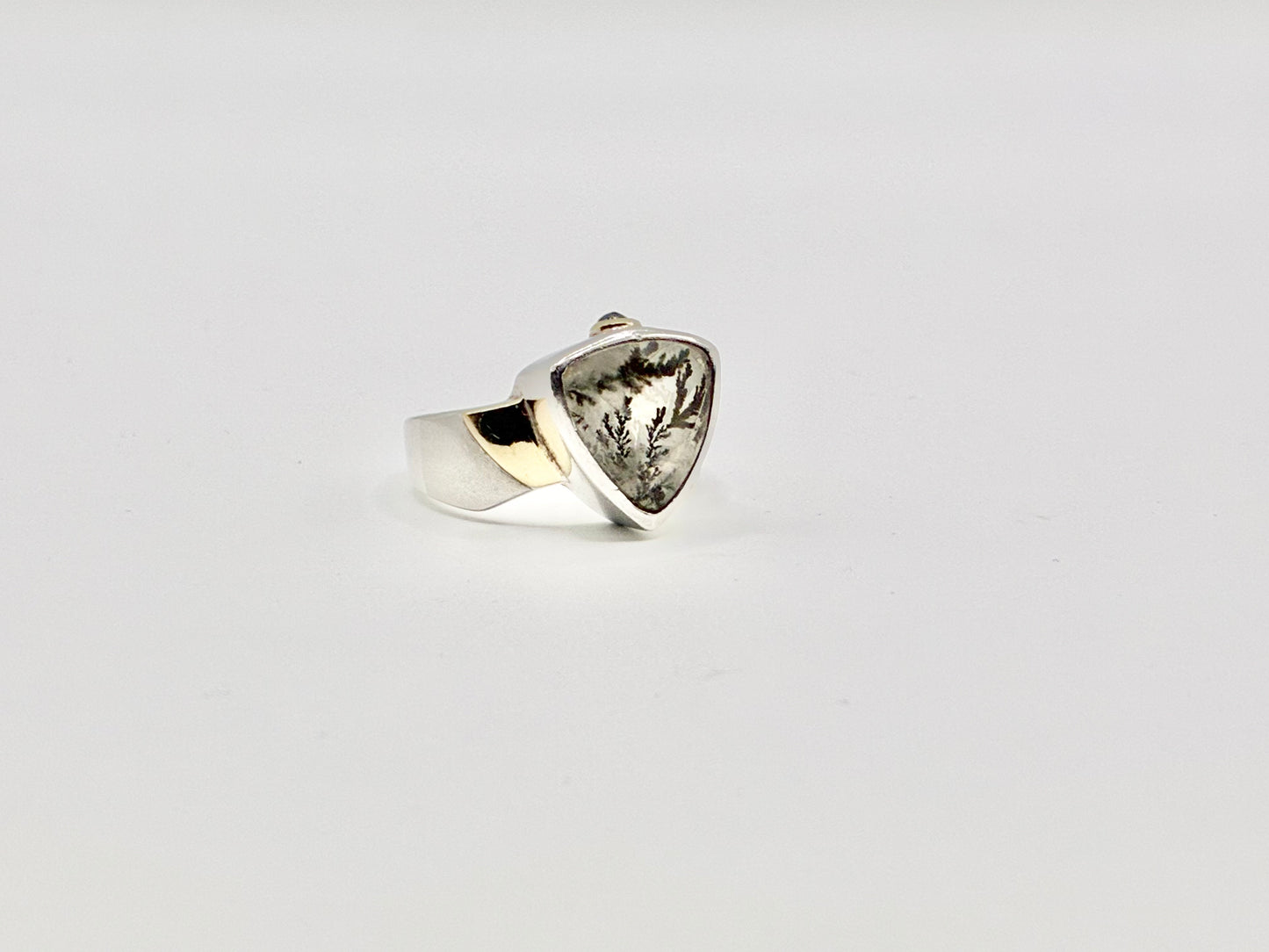 Sterling Silver & 18K Gold Dendritic Agate Ring | Size 7