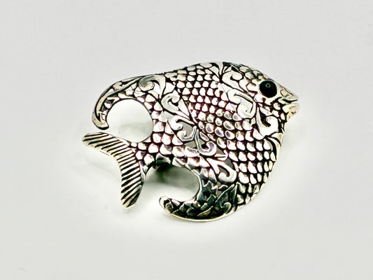 Jelaine Sterling Silver Fish Pin with Onyx Eye