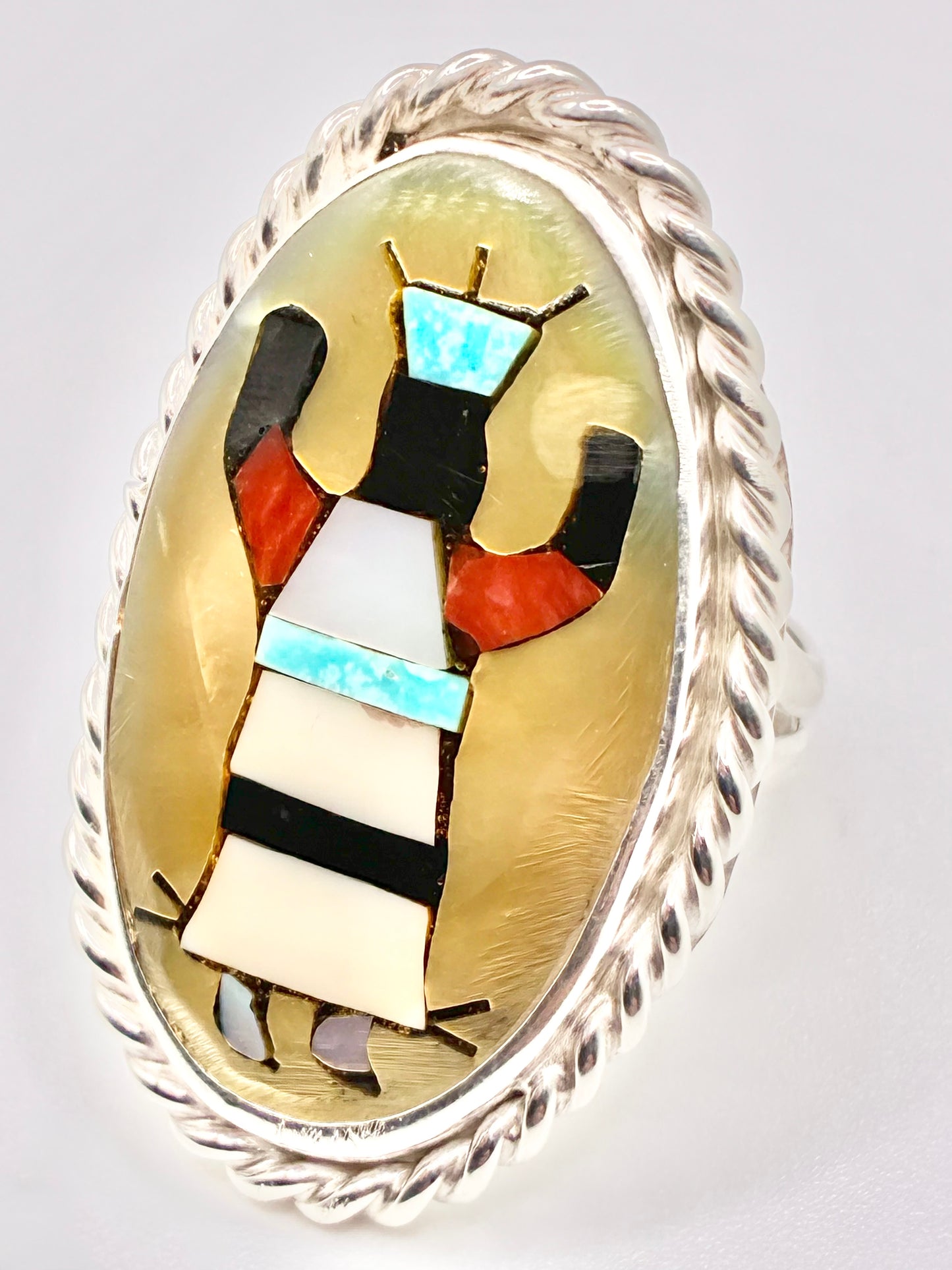 Navajo Sterling Silver Inlay Statement Ring — Size 6.25