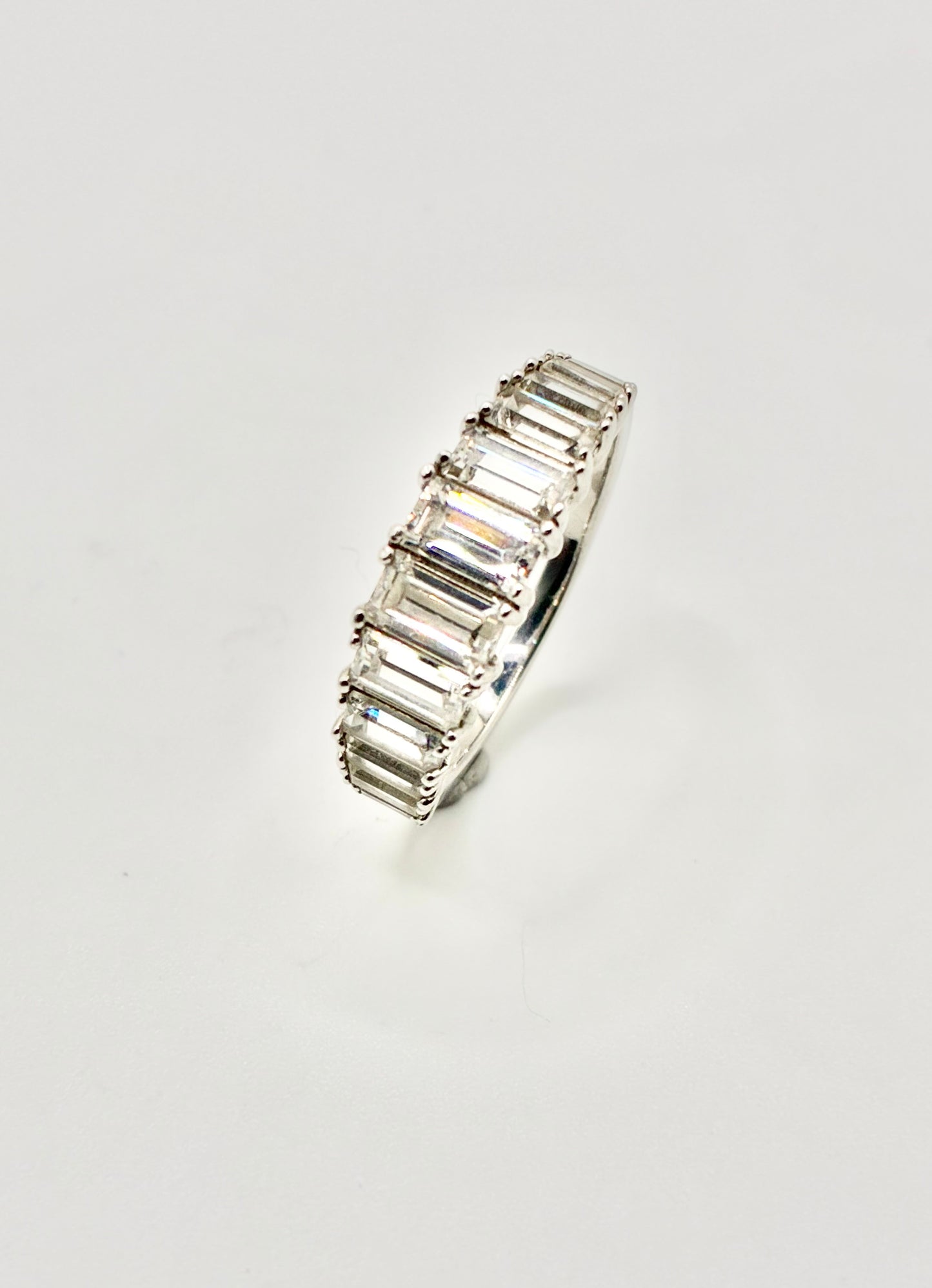 Half Eternity Emerald Cut CZ Sterling Silver Band - Size 9