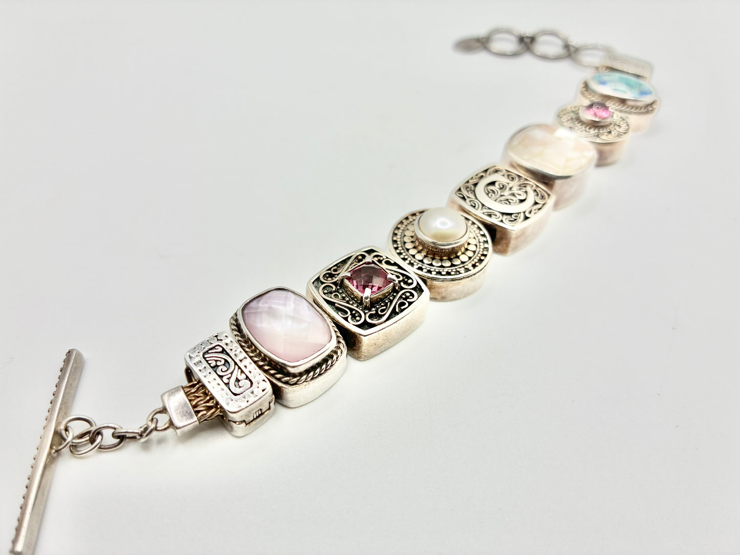 Lori Bonn 925 Sterling Silver Multi-Stone Toggle Bracelet — up to 8"