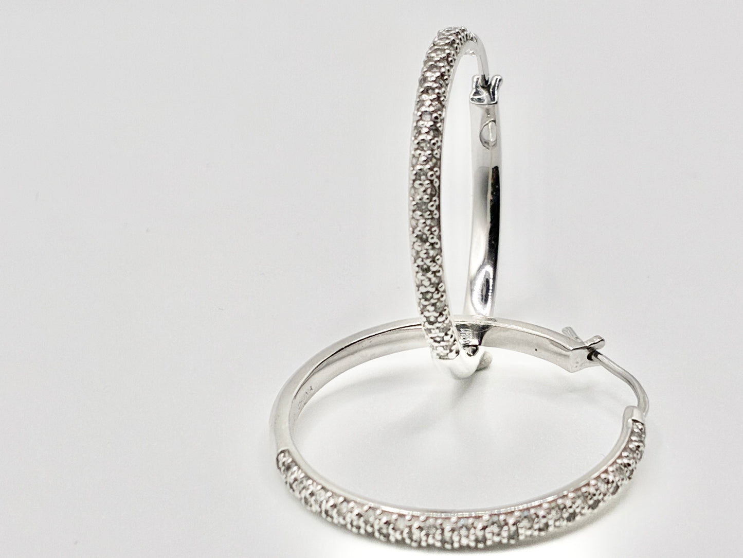 Sterling Silver 925 Pavé CZ Hoop Earrings