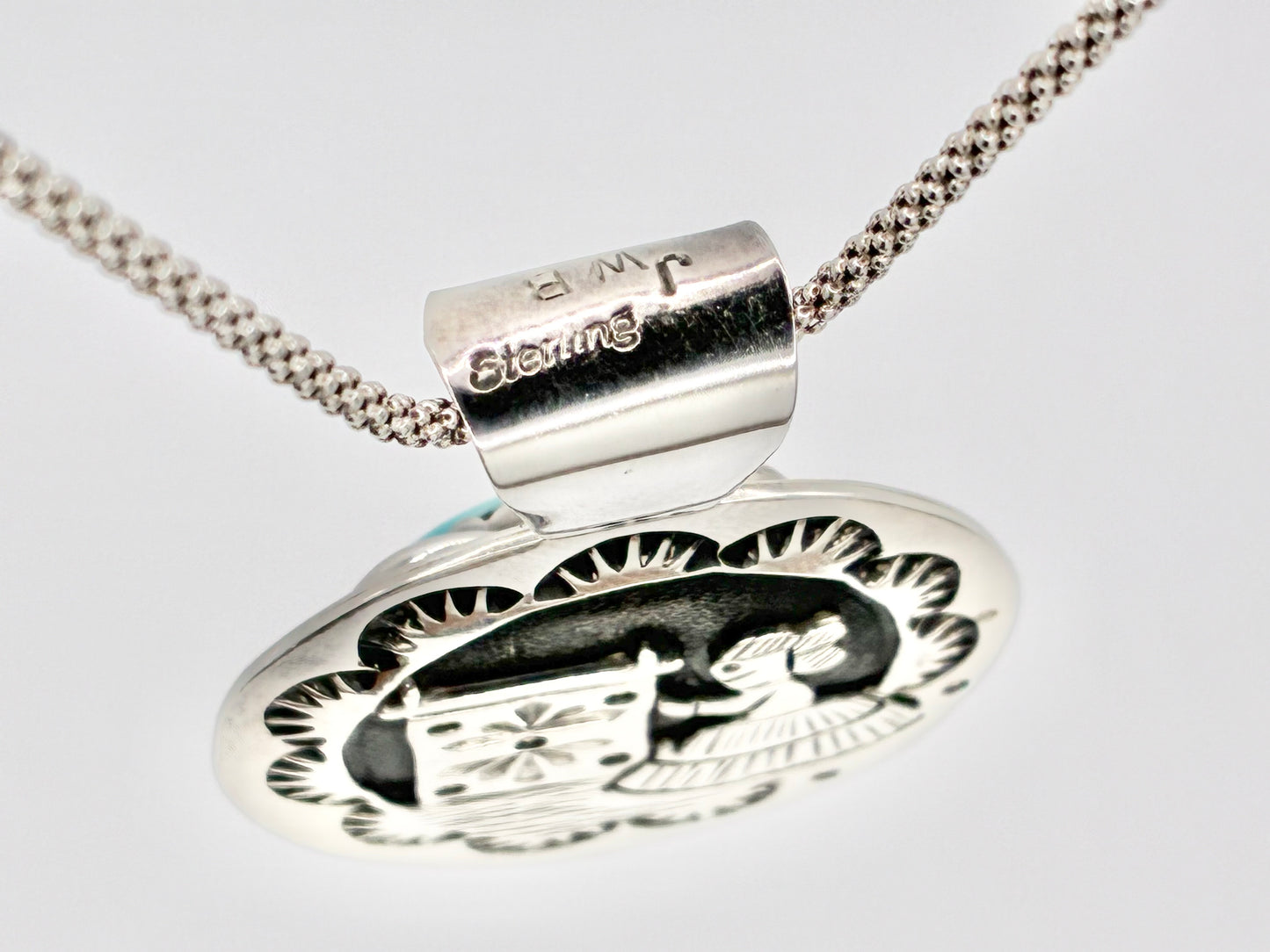 Reversible Native American Sterling Silver Malachite Storyteller Pendant & Chain