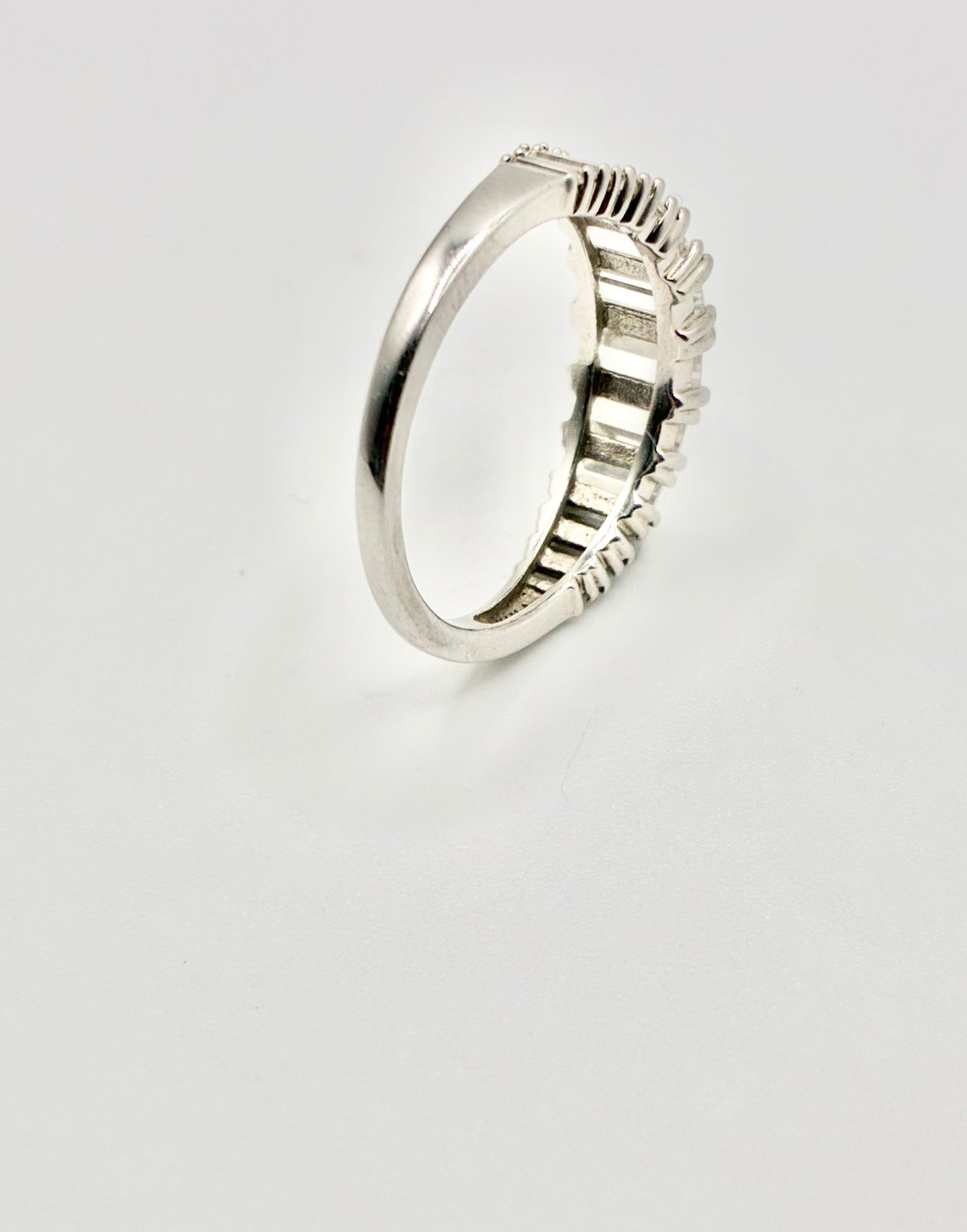 Half Eternity Emerald Cut CZ Sterling Silver Band - Size 9