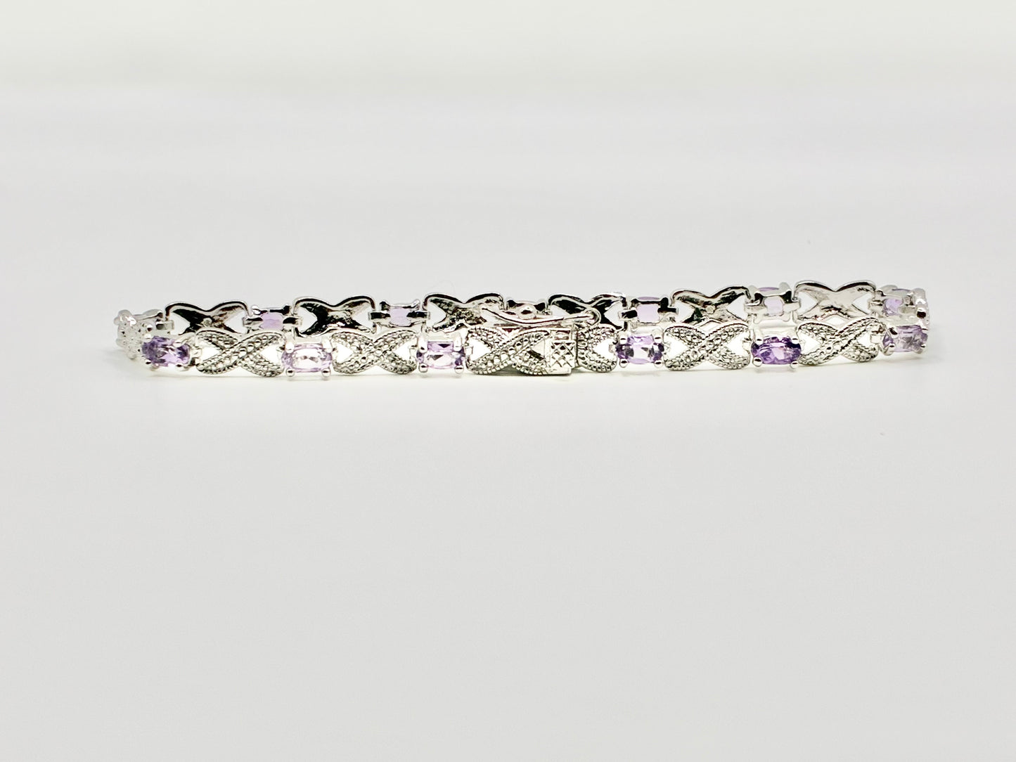 Victoria Townsend Sterling Silver Genuine Amethyst & Diamond Infinity Link Bracelet – 7.5"