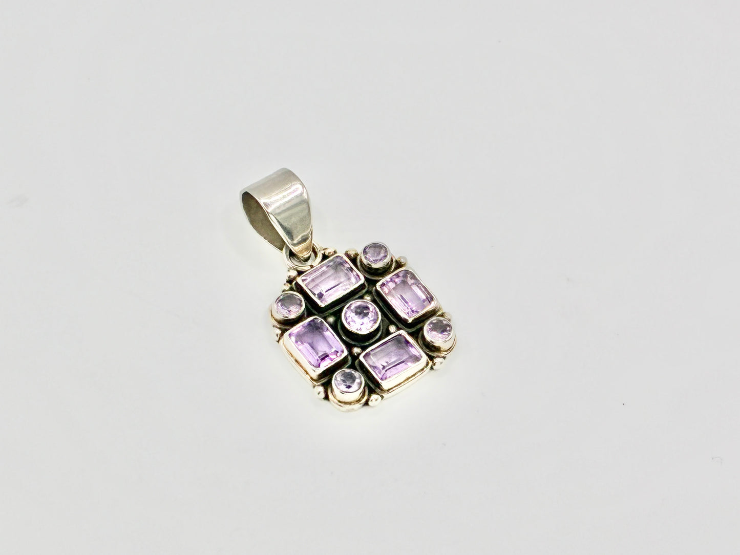 Artisan Sterling Silver Geometric Purple Stone Pendant | 925 | Mexican Style | 1.61"