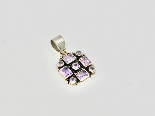 Artisan Sterling Silver Geometric Purple Stone Pendant | 925 | Mexican Style | 1.61"