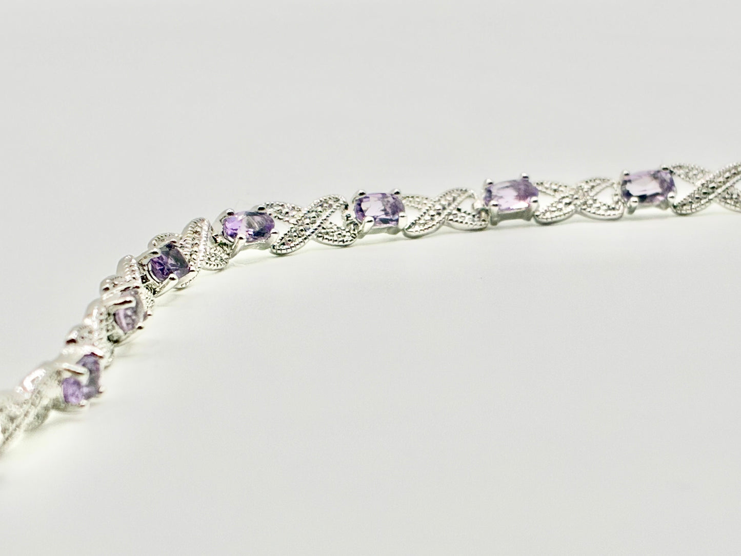 Victoria Townsend Sterling Silver Genuine Amethyst & Diamond Infinity Link Bracelet – 7.5"