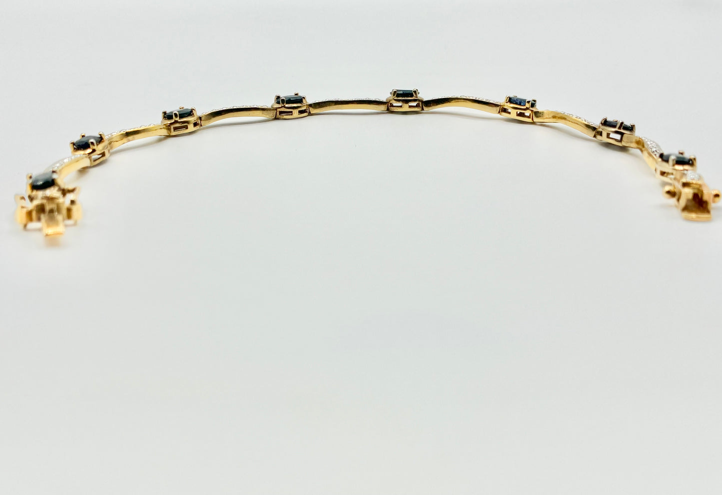 925 Sterling Silver Gold-Tone Black Stone Tennis Bracelet | 7.75"