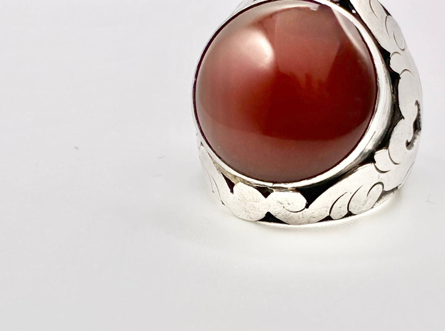 Sterling Silver Ring with Brown Cabochon – Size 7