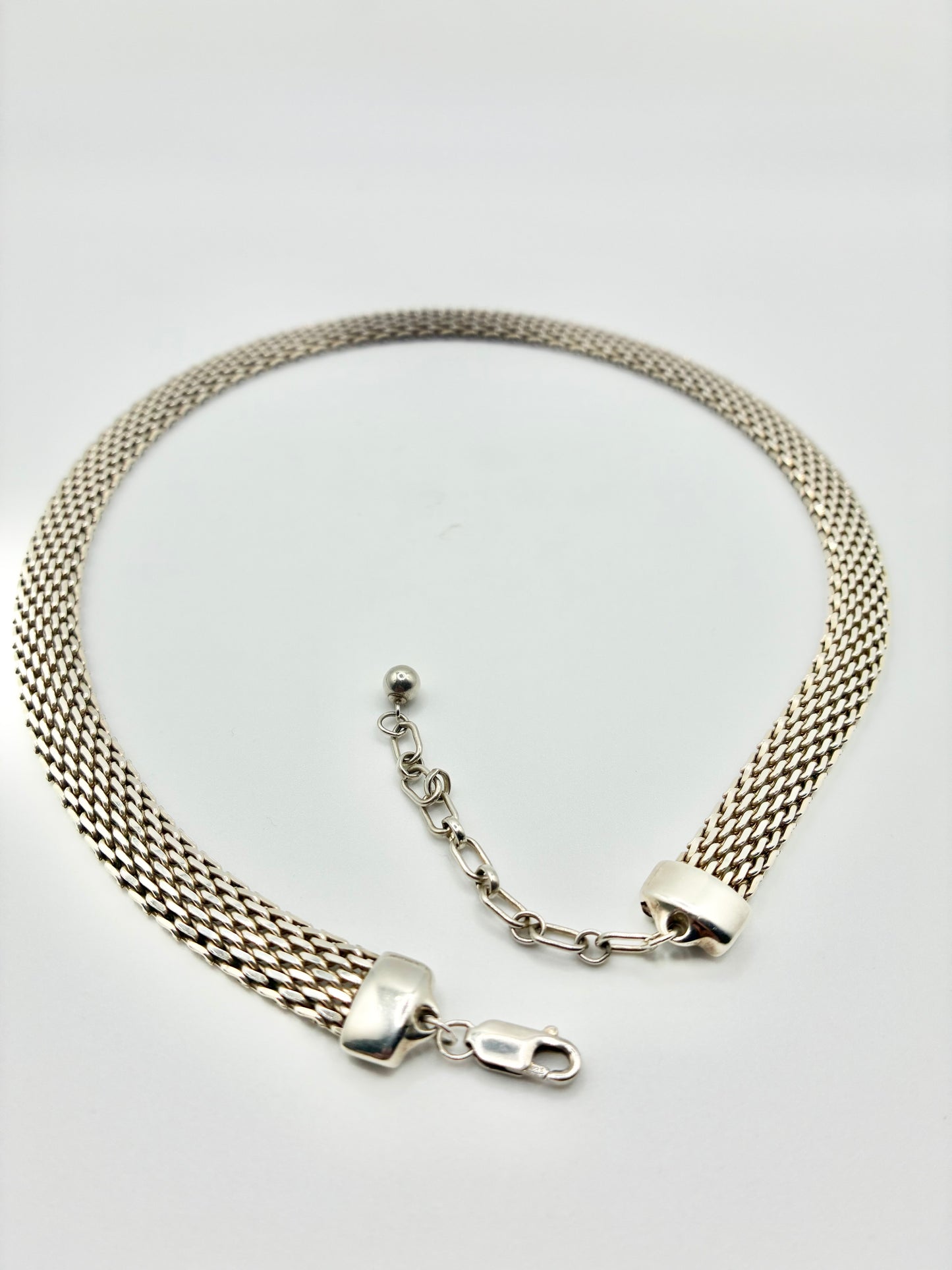 Sterling Silver Mesh Collar Necklace 15-18"