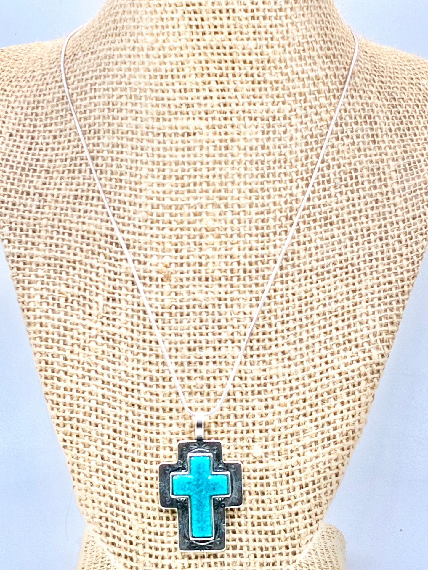 Carolyn Pollack Sterling Silver Turquoise Cross Pendant Necklace – 18"