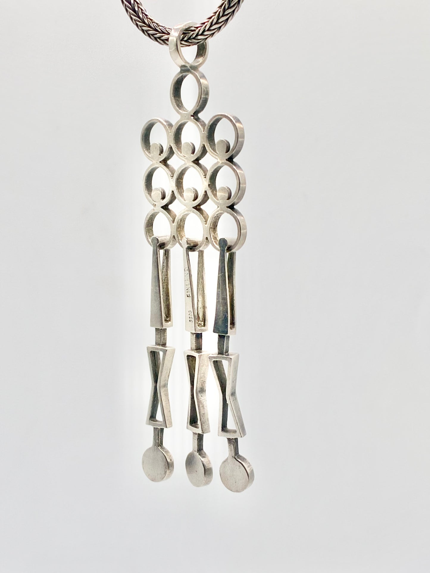 Finnish 830 Silver Modernist Statement Necklace & Scandinavian Sculptural Pendant
