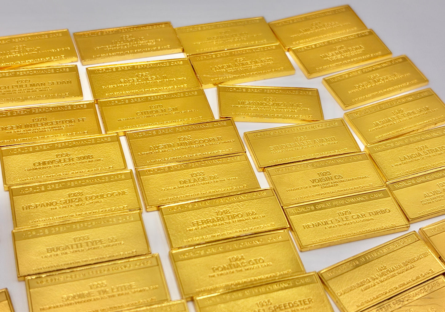 Franklin Mint 100-Piece “World’s Great Performance Cars” Mini Ingot Set – 24K Gold Electroplate on Sterling Silver