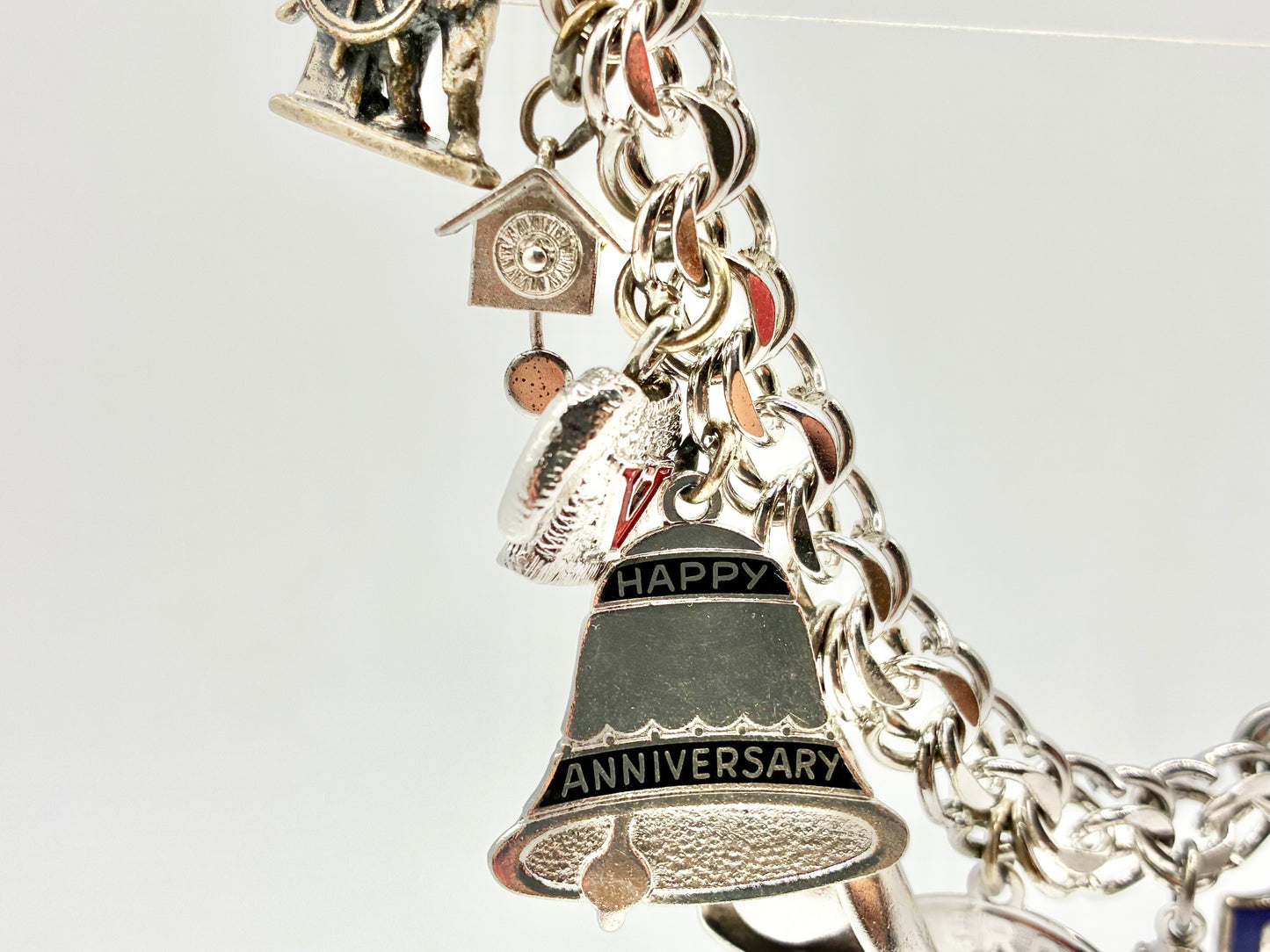 Sterling Silver Charm Bracelet — 6.5" with 13 Sterling Charms