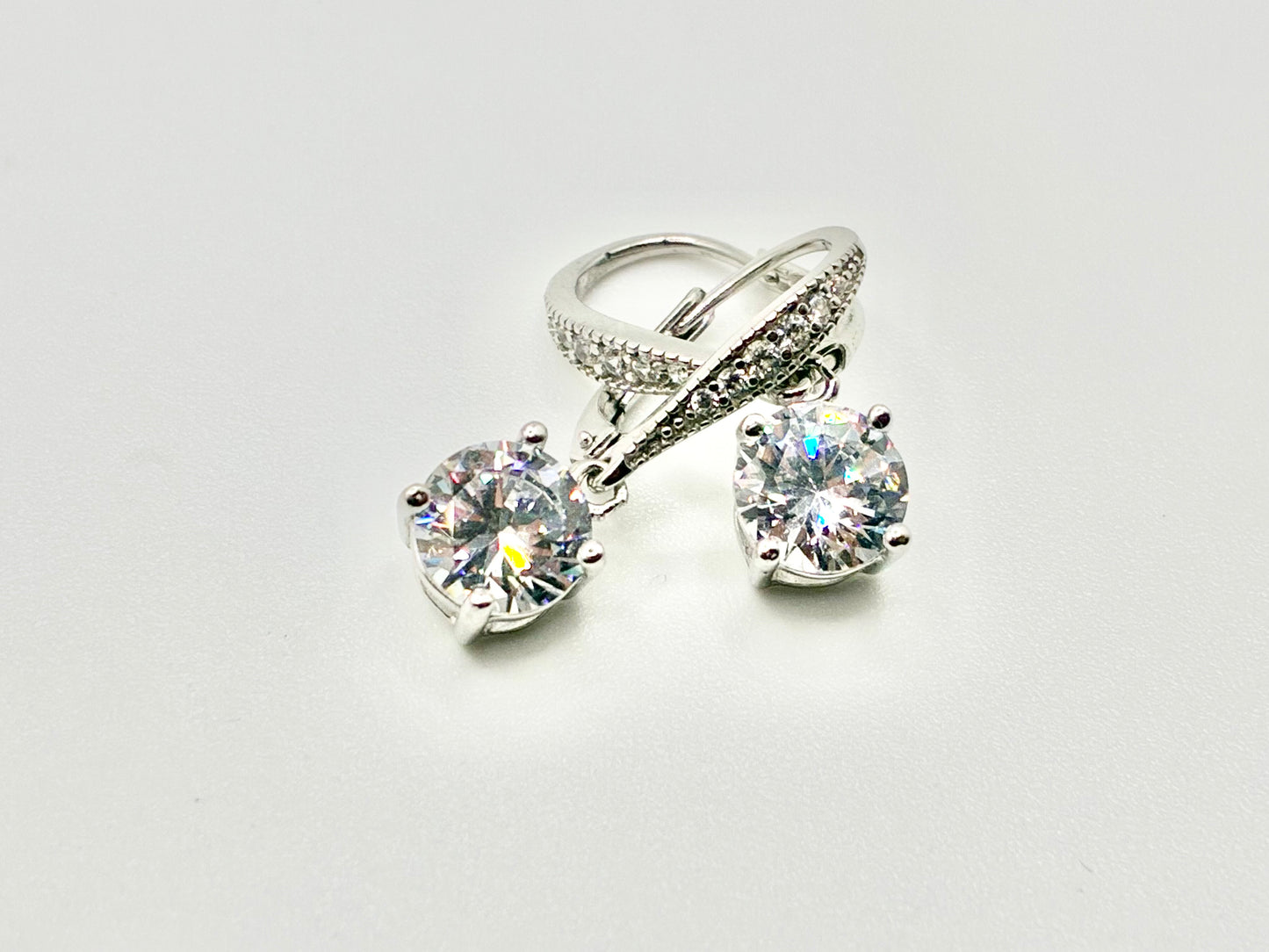 Sterling Silver CZ Leverback Earrings