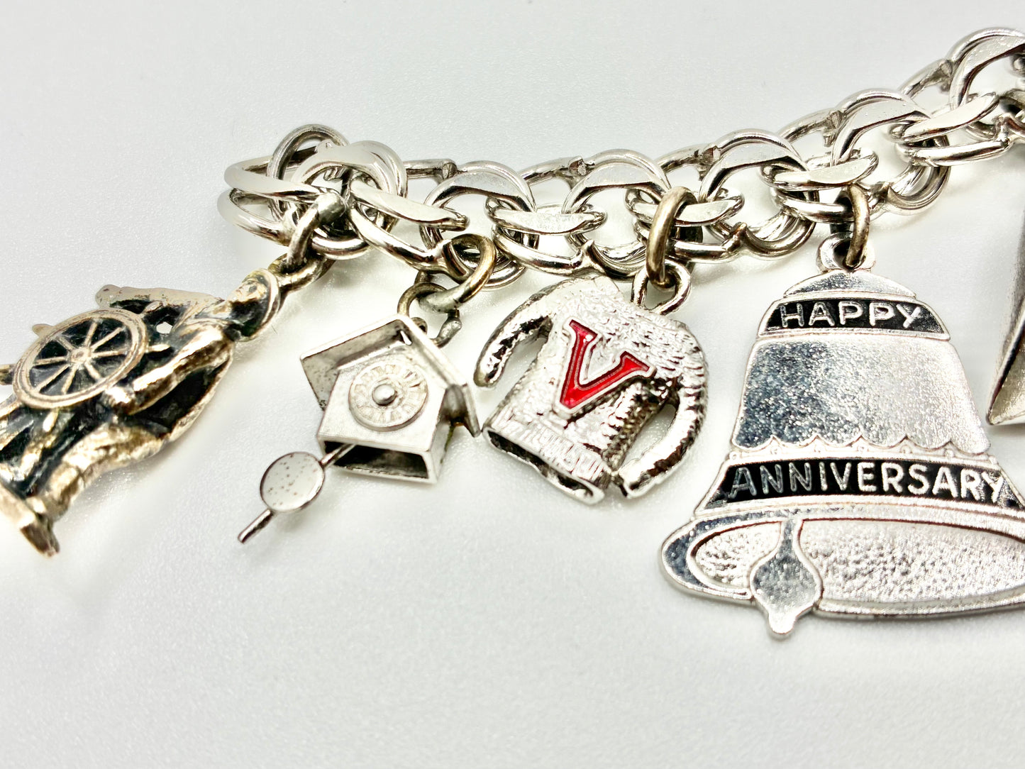 Sterling Silver Charm Bracelet — 6.5" with 13 Sterling Charms