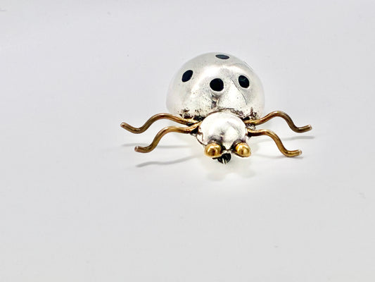 Mexican Sterling Silver Two-Tone Enamel Beetle Brooch