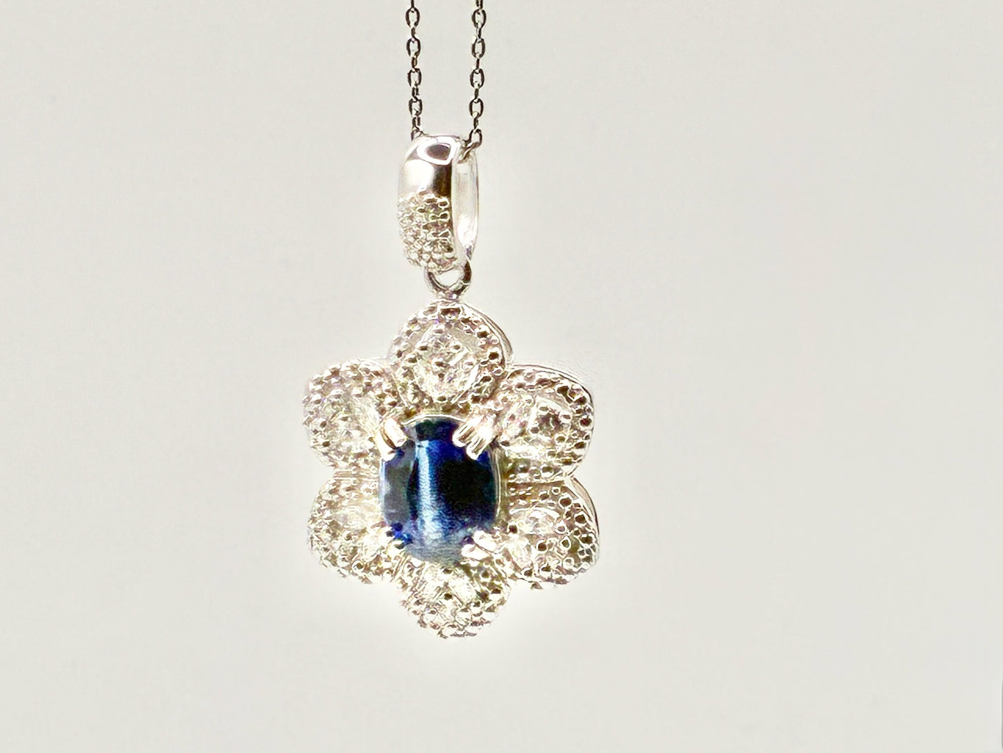 D’Joy 925 Sterling Silver Blue Gemstone Floral Pendant Necklace, 18”