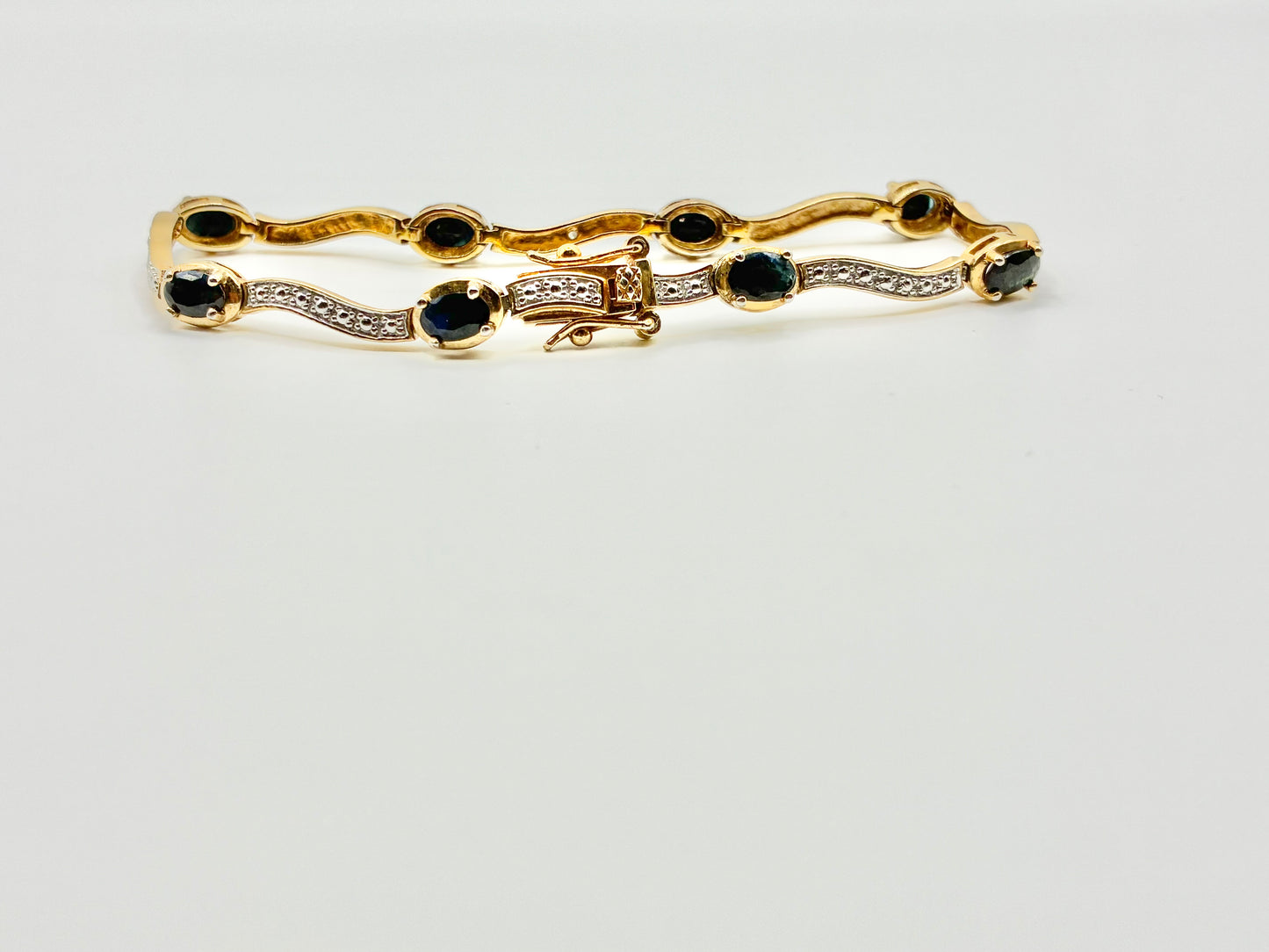 925 Sterling Silver Gold-Tone Black Stone Tennis Bracelet | 7.75"