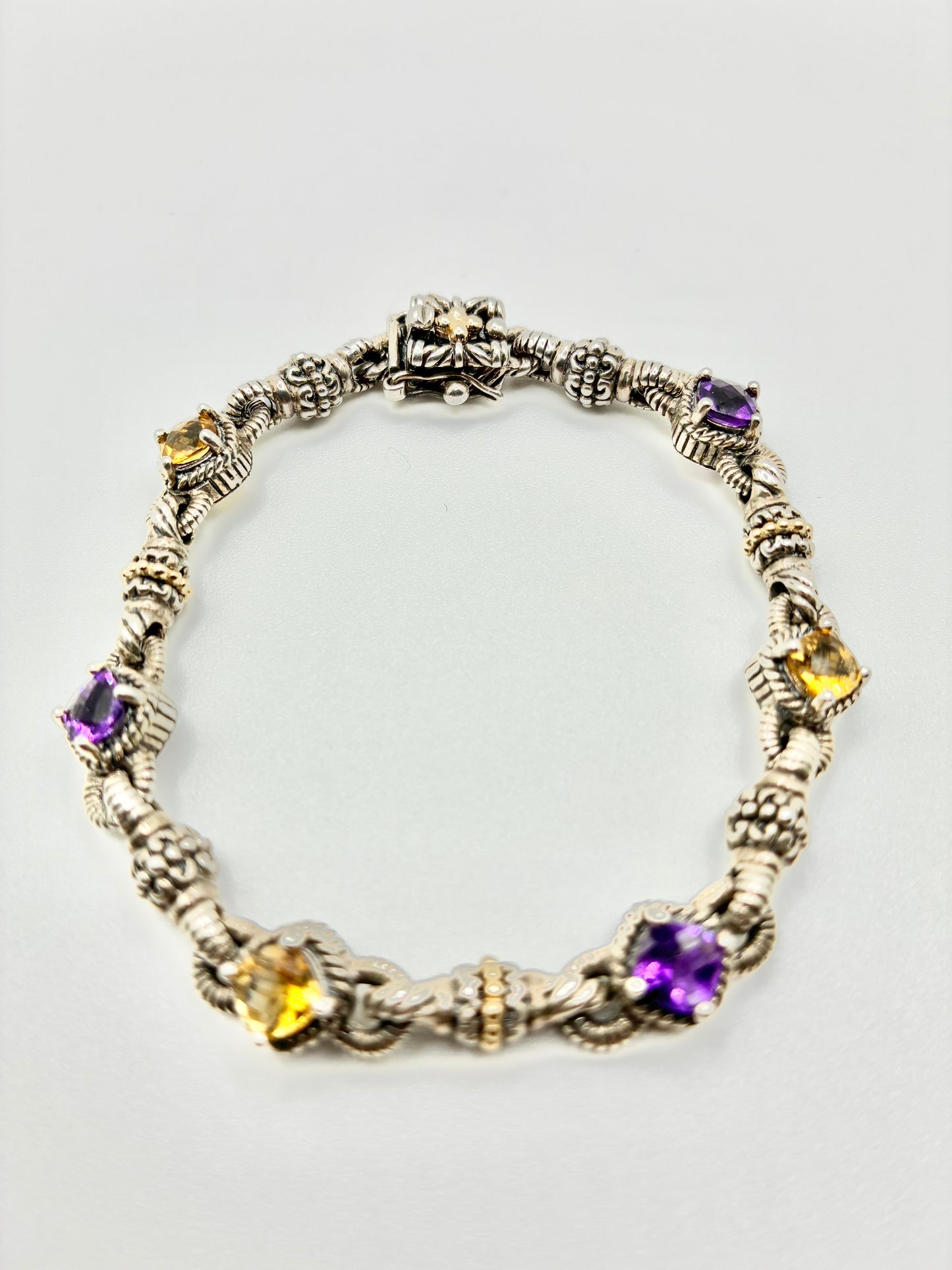 Sterling Silver & 14K Gold Accents Gemstone Bracelet — 7"