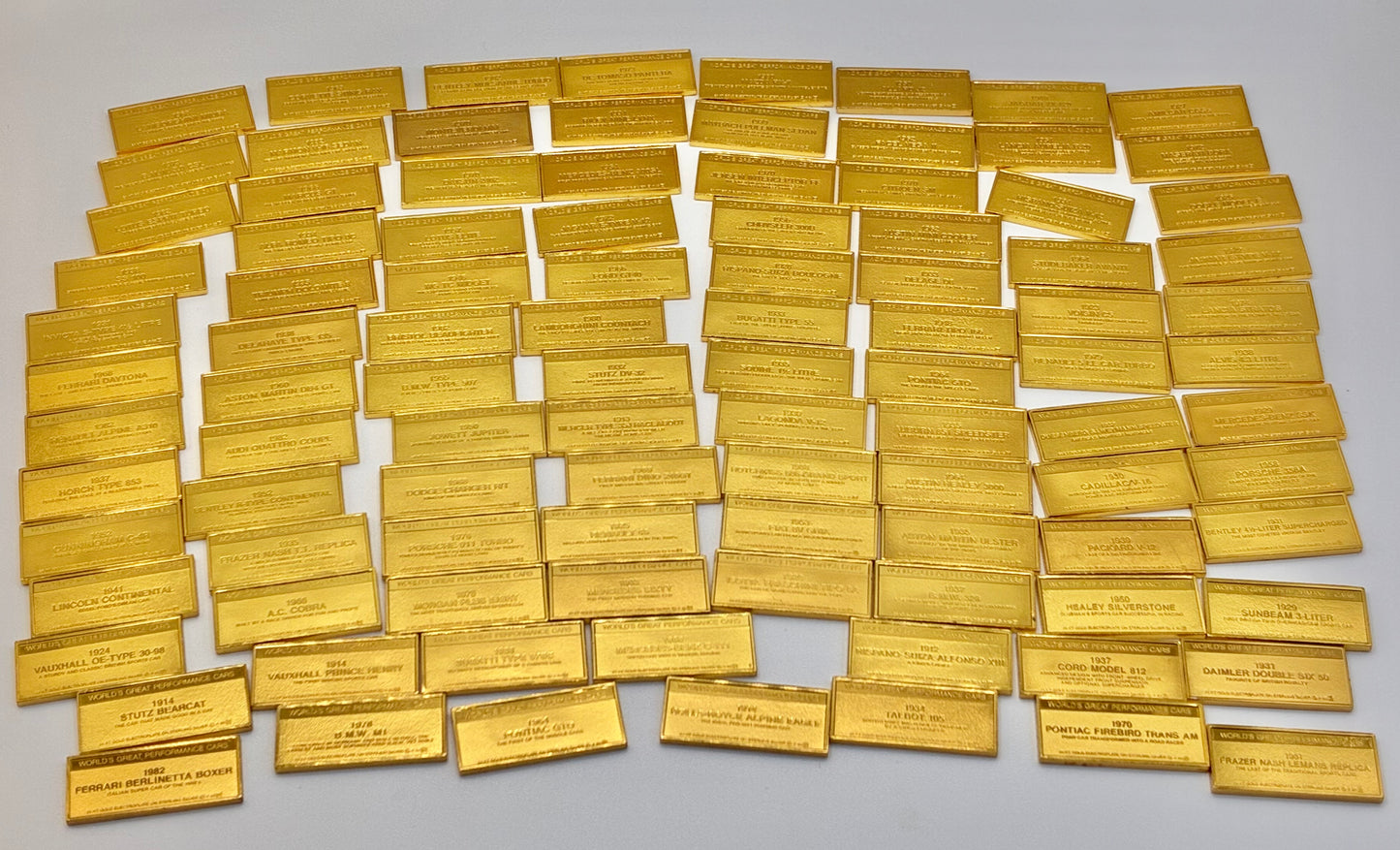 Franklin Mint 100-Piece “World’s Great Performance Cars” Mini Ingot Set – 24K Gold Electroplate on Sterling Silver