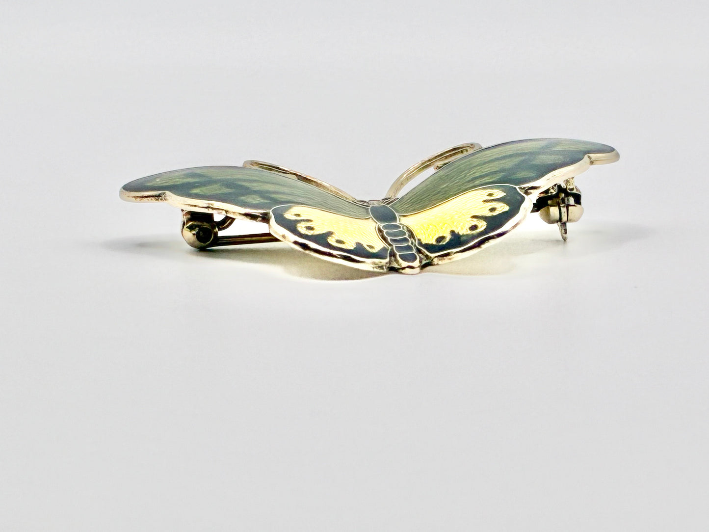Norwegian Sterling Silver 925S Enamel Butterfly Brooch JE Norway Guilloche