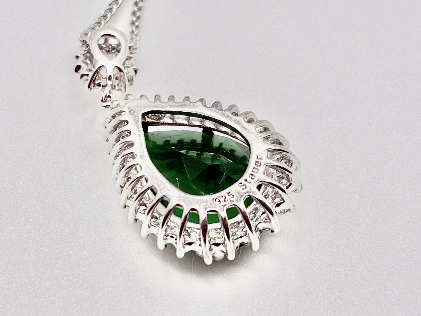 Stauer Sterling Silver Green Teardrop Halo Pendant Necklace - 20"