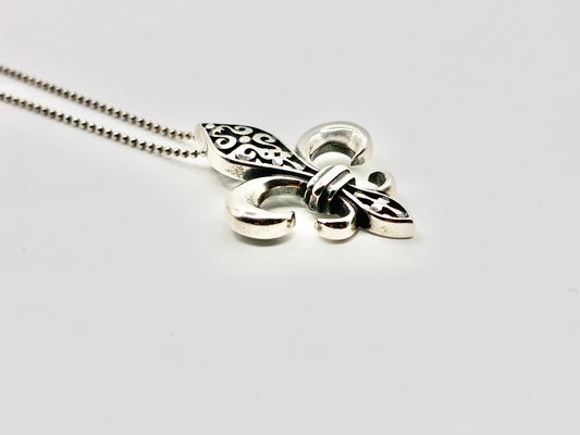 Fleur-de-Lis Sterling Silver Pendant Necklace – 18” 925 Italy Chain, Gothic Cross Style