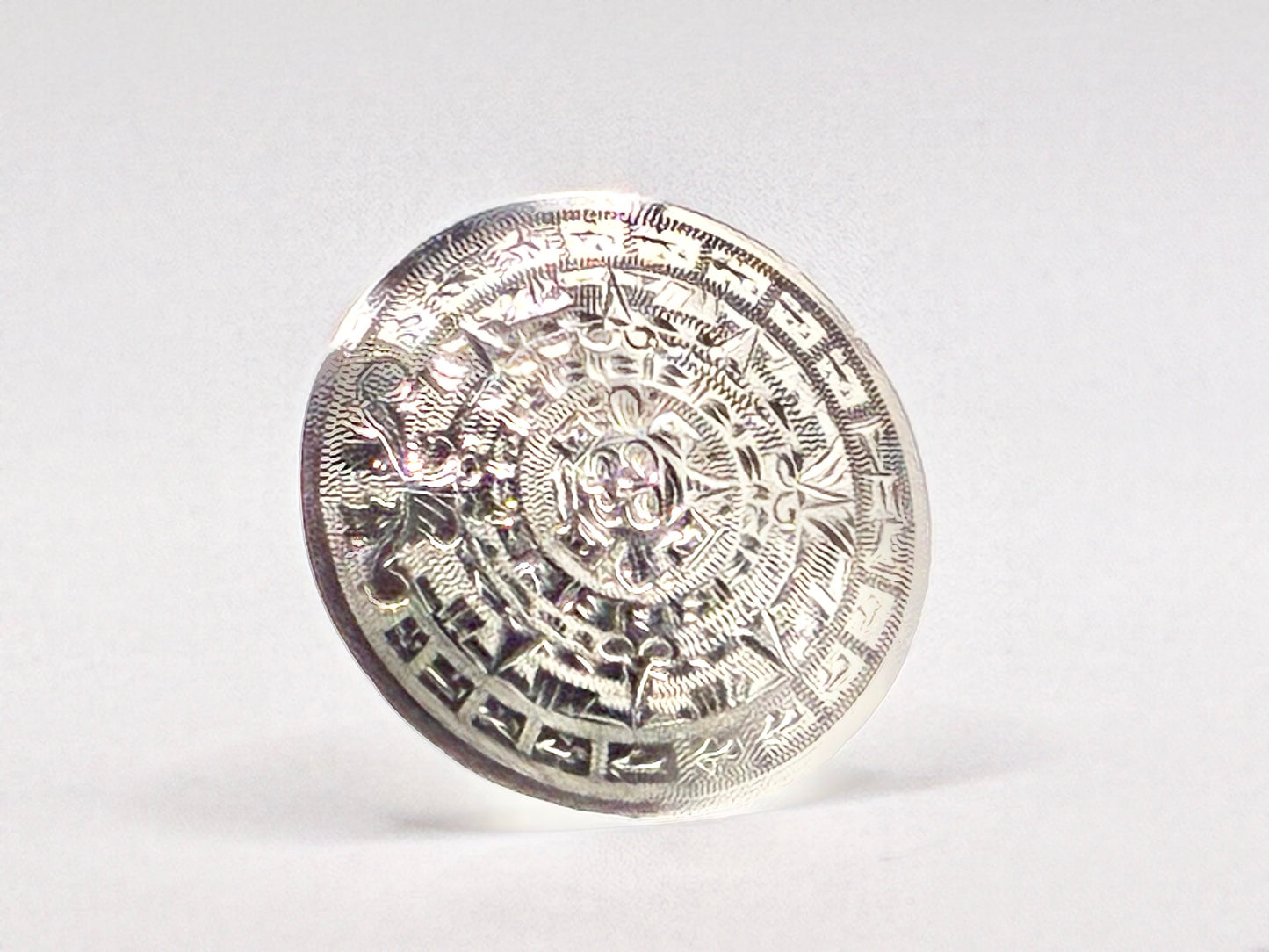 Mexican Sterling Silver Engraved Disc Brooch/Pendant