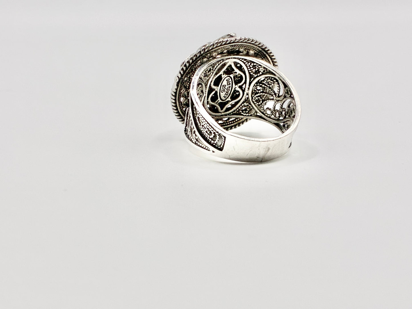 DGS Turkey 925 Sterling Silver Floral Filigree Statement Ring Size 10