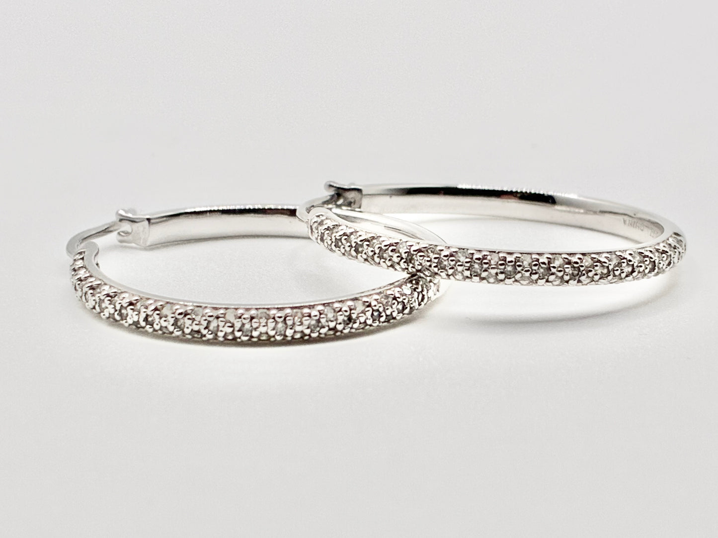 Sterling Silver 925 Pavé CZ Hoop Earrings
