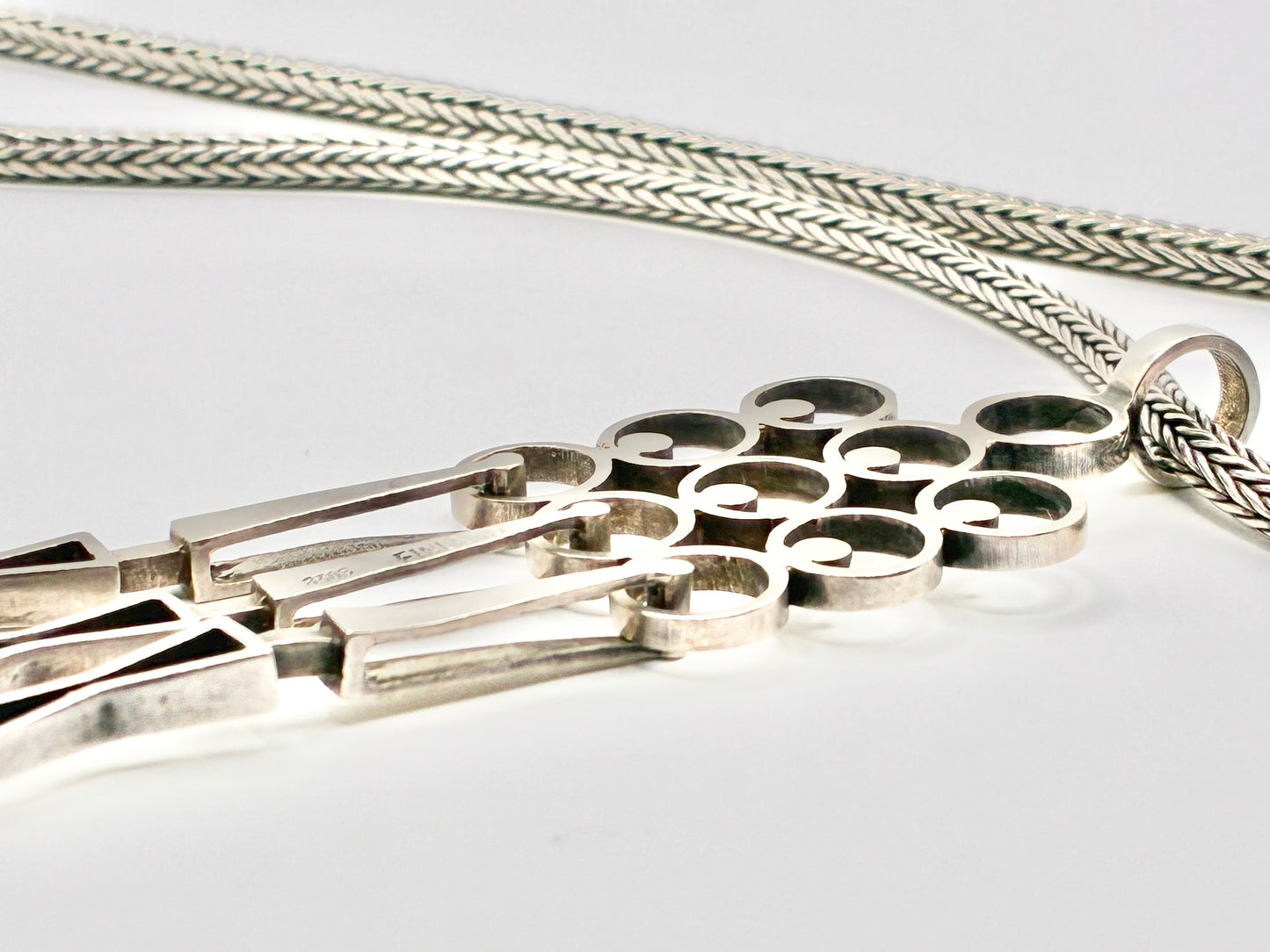 Finnish 830 Silver Modernist Statement Necklace & Scandinavian Sculptural Pendant