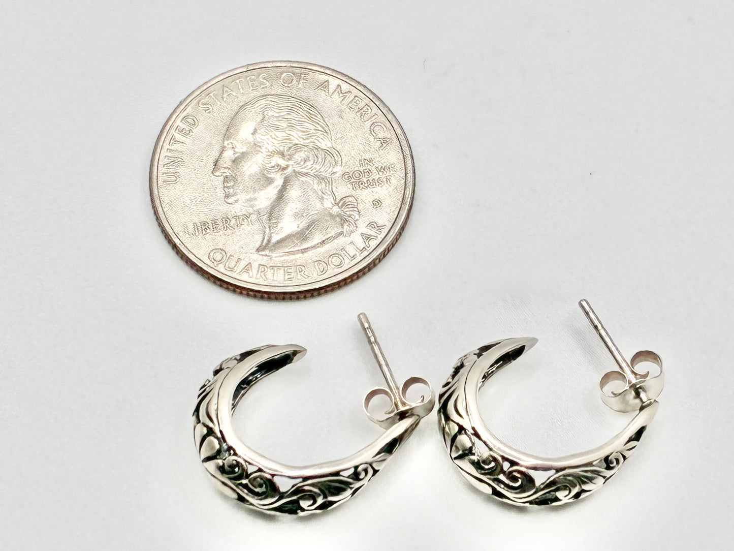Silver Scrollwork Half-Hoop Earrings