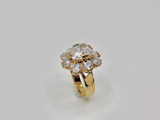 Sterling Silver and Crystal Gold Color Statement Cocktail Ring - Size 6
