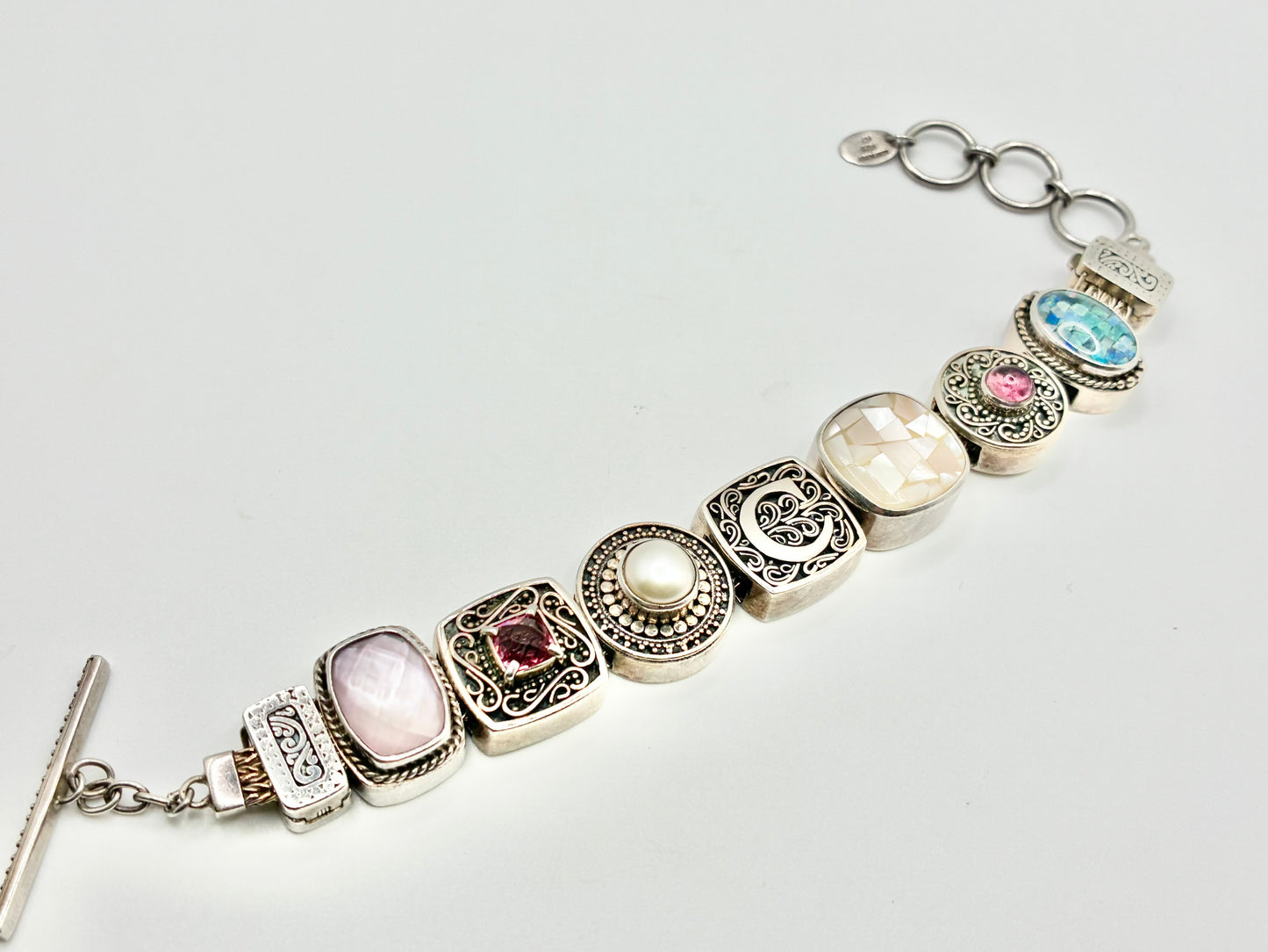 Lori Bonn 925 Sterling Silver Multi-Stone Toggle Bracelet — up to 8"