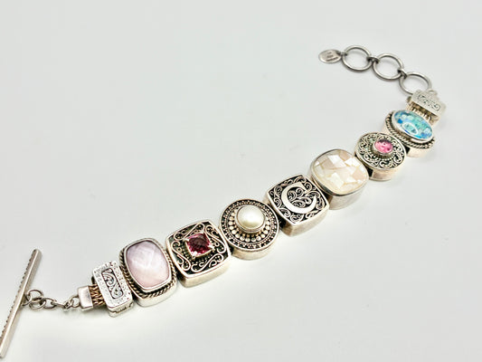 Lori Bonn 925 Sterling Silver Multi-Stone Toggle Bracelet — up to 8"