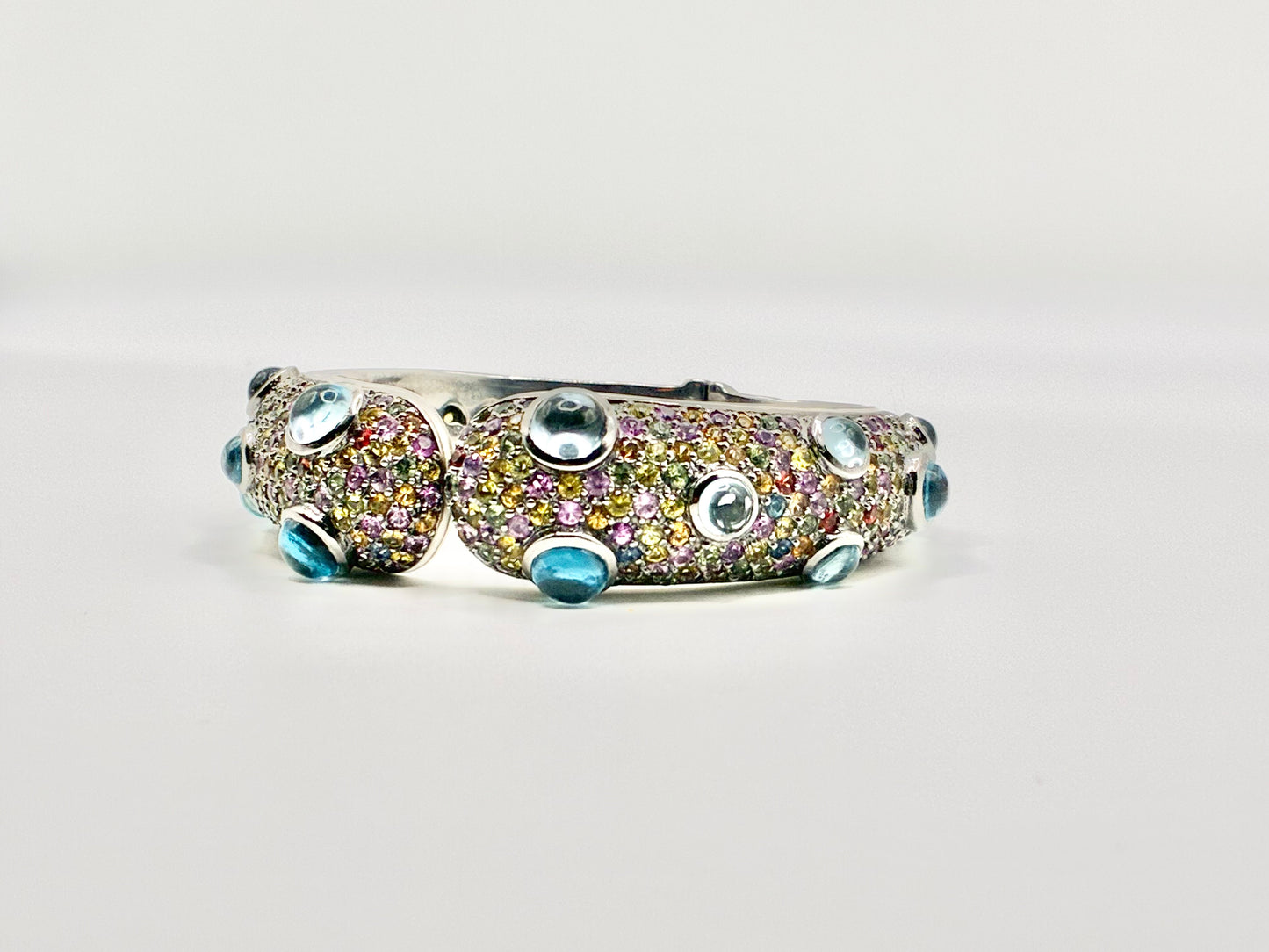 R. Linar Sterling Silver Multicolor Pavé & Blue Cabochon Hinged Bangle