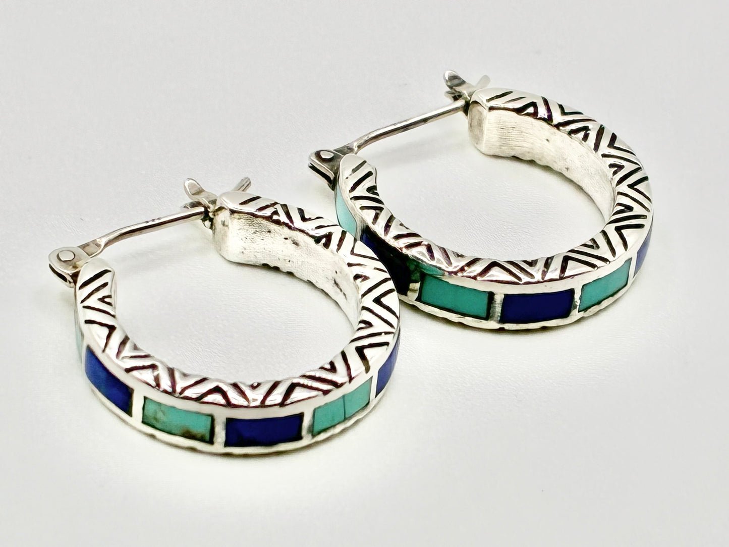Sterling Silver Inlay Hoop Earrings