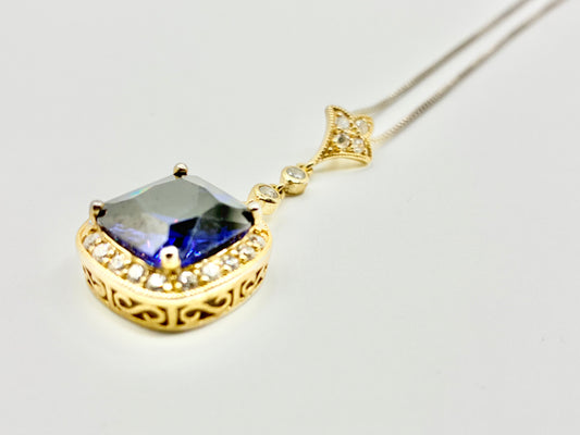 Sterling Silver 925 Thai FAS Blue-Stone Pendant on 925 Italy Box Chain