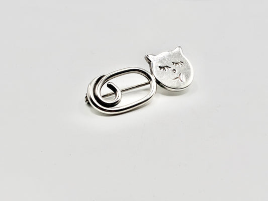 Handmade Taxco-Style Sterling Silver Cat Brooch Pin