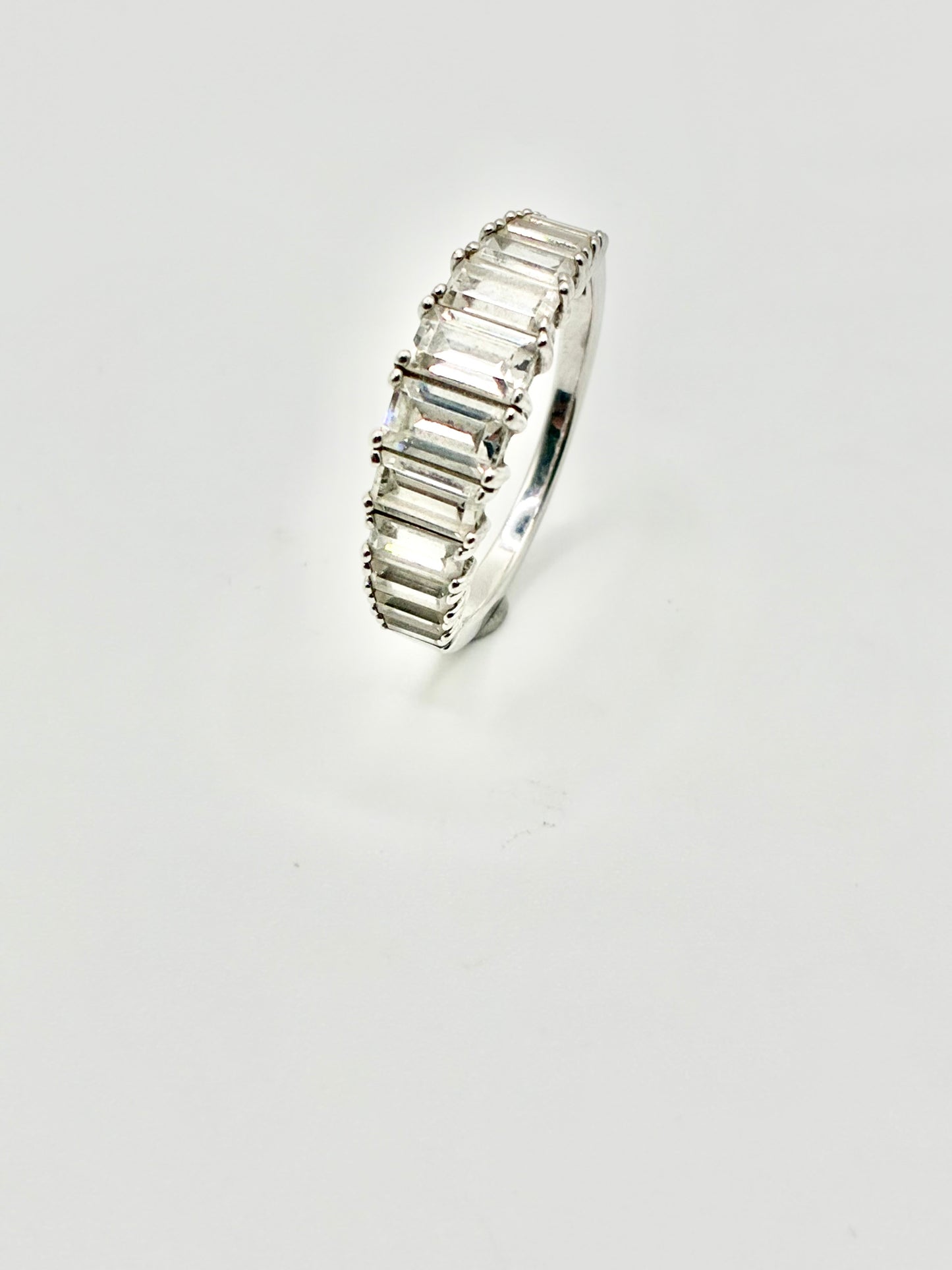 Half Eternity Emerald Cut CZ Sterling Silver Band - Size 9.25