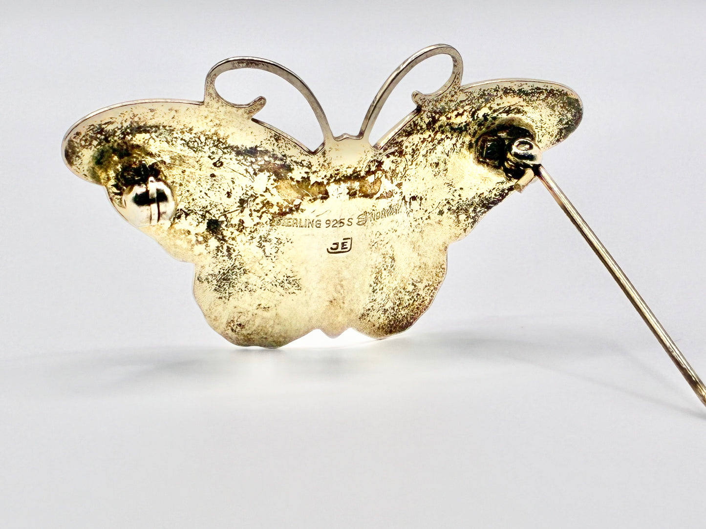 Norwegian Sterling Silver 925S Enamel Butterfly Brooch JE Norway Guilloche