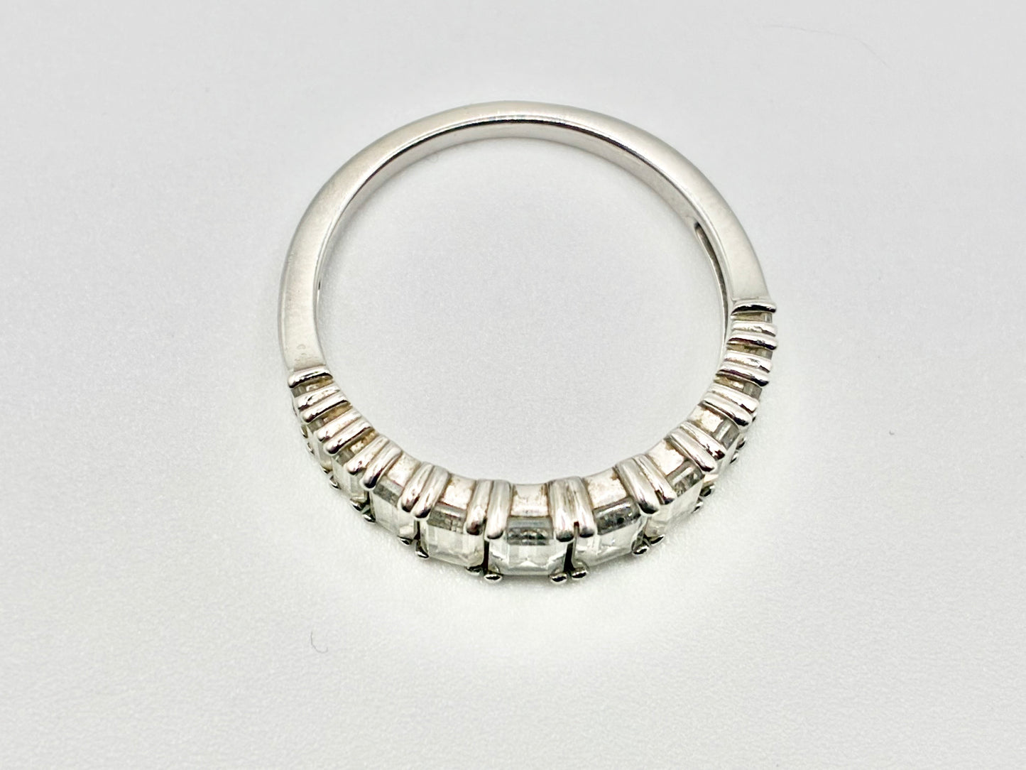 Half Eternity Emerald Cut CZ Sterling Silver Band - Size 9.25