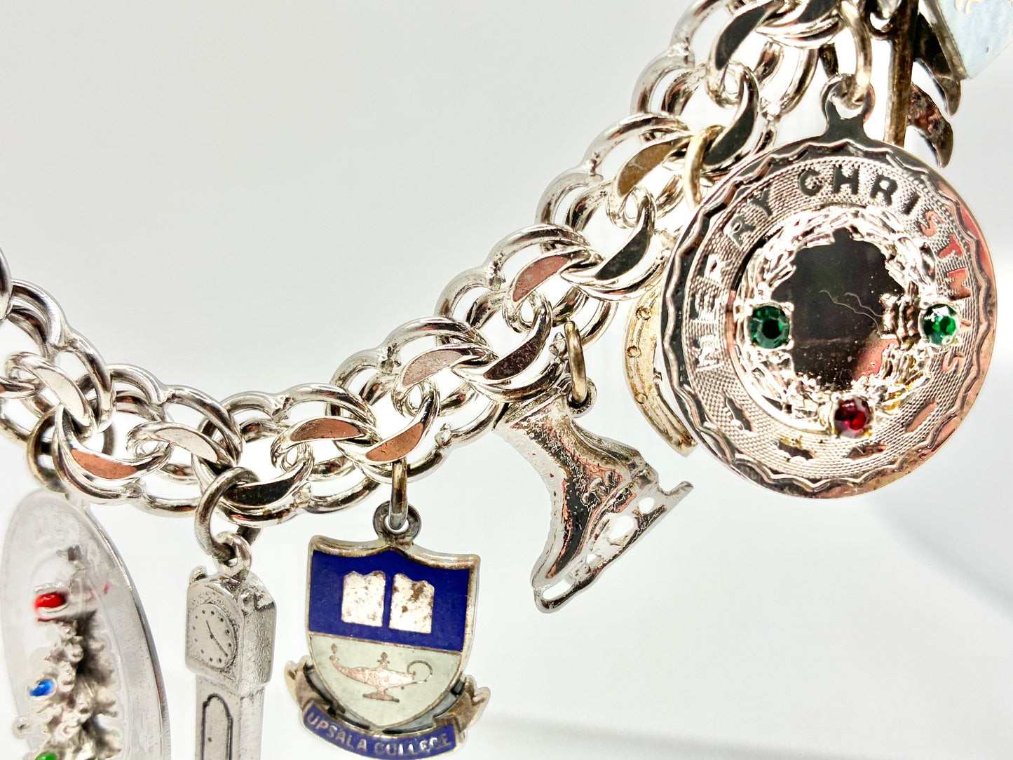 Sterling Silver Charm Bracelet — 6.5" with 13 Sterling Charms