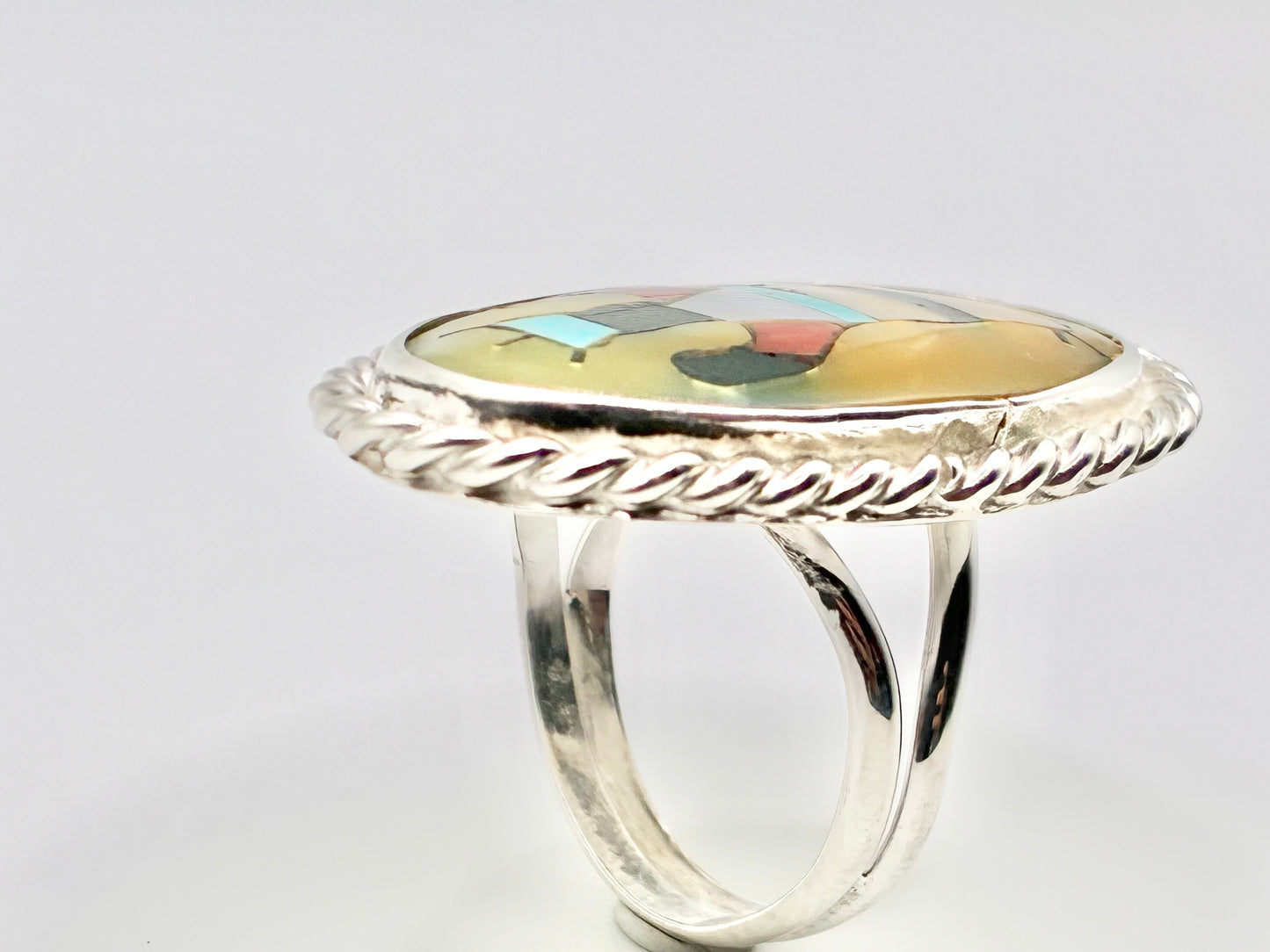 Navajo Sterling Silver Inlay Statement Ring — Size 6.25